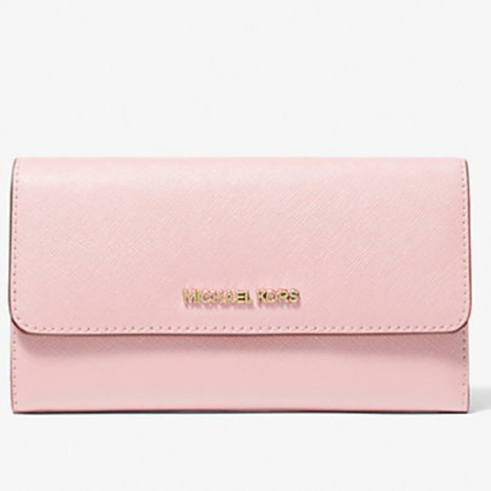 EUC Michael Kors Jet Set Travel  Pink Crossgrain Leather Tri-Fold Wallet
